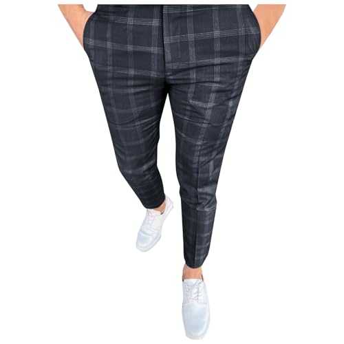 WAZHAKU Checked Chino Trousers Suit Men's Trousers Tube Trousers Elegant Business Slim Fit Regular Classic Basic Men's Chino Trousers Checked Fabric Trousers Slim Fit Business Chino Trousers