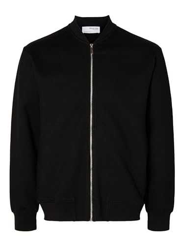 SELETED HOMME Men's Slhmack Sweat Bomber Ls Noos Jacket, Black, L