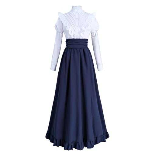 CR ROLECOS Renaissance Costume Women Medieval Peasant Dress Trumpet Sleeve Victorian Ren Faire Shirt and Skirt