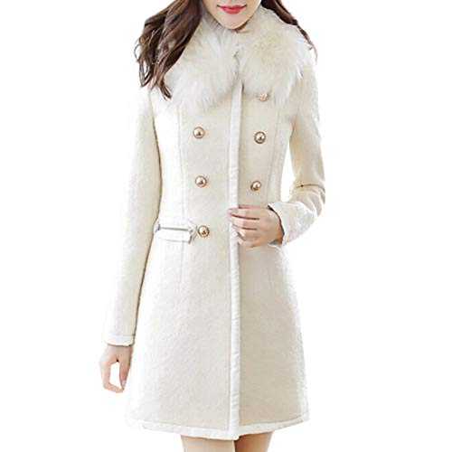 Faux Fur Trim Collar Trench Coats for Women UK Artificial Woolen Coats Solid Colour Double-Breasted Long Jackets Long Sleeve Casual Work Coat Luxurious Overcoat Lightweight Thermal Winter Coat