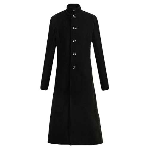 Maiyifu-GJ Men's Full Length Winter Trench Coat Single Breasted Wool Blend Long Windbreaker Notch Lapel Peacoat Overcoat