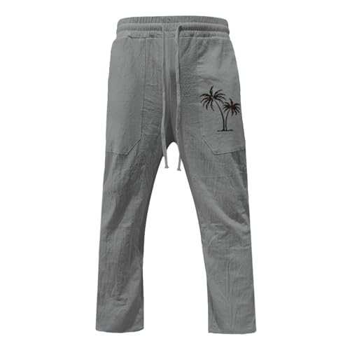 HELLORSOON Men's Trousers,Linen Pants Mens Drawstring Trousers Loose Fit Straight-Leg Elastic Waist Drawstring Yoga Beach Pant Jogging Bottoms Men Mens Baggy Joggers