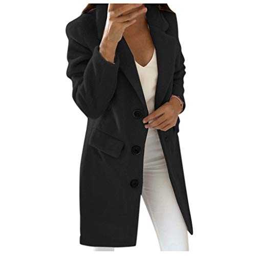 Women Winter Wool Coat Elegant Button Windbreaker Long Trench Classic Parka Ladies Spring Warm Jacket Long Sleeve Cardigan Top Outerwear Overcoat Plus Size