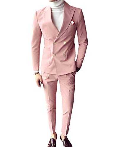 YZHEN Men's 2-Piece Double Breasted Slim Fit Suit Peak Lapel Tuxedo