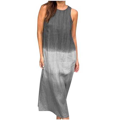 Sundress for Women UK Clearance Elegant Sleeveless Maxi Dresses Tie Dye Gradient Long Dress Casual Loose Tunic Dresses Summer Shift A-Line Sun Dresses