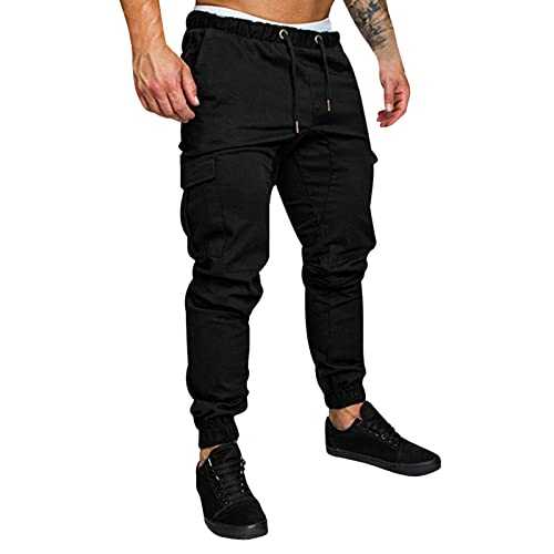 Mens Casual Cargo Trousers Tracksuit Bottoms Cargo Pockets Joggers Trousers Straight Regular Fitness Exercise Pants