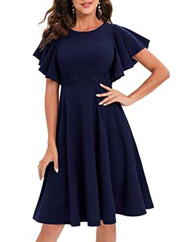 Gardenwed Women's Vintage Floral Lace Cocktail Prom Party Dress Elegant V-Neck Bridesmaid Dress