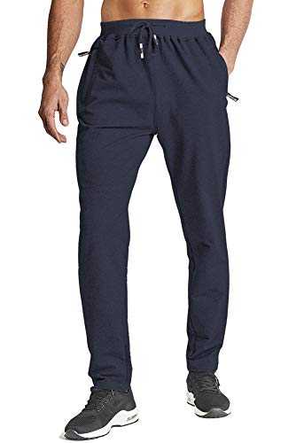 HOPATISEN Men's Sport Trousers Slim Fit Joggers Bottoms Gym Pants Open Hem Elastic Waist with Zip Pockets