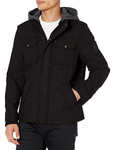 Levi's Men's Wool Blend Military Jacket with Hood Coat