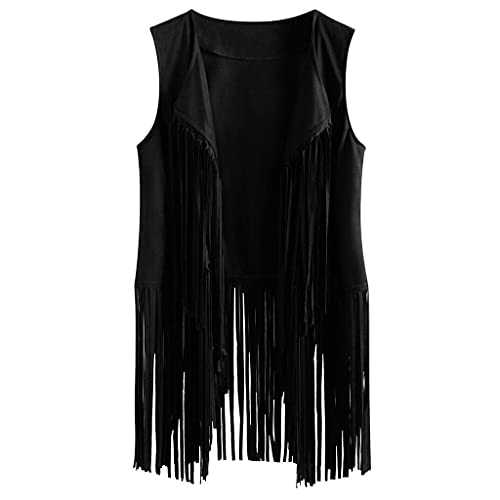 SIGOYI Faux Leather Gilet For Women Plain Tassels Sleeveless Jacket Trendy Lapel Waistcoat Open Front Vest Fall Winter
