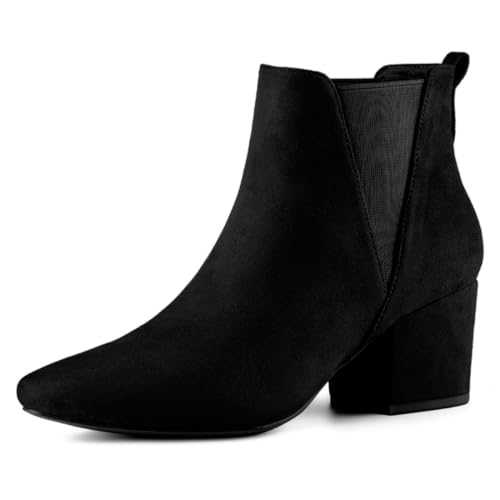 Allegra K Women's Pointed Toe Block Heel Ankle Chelsea Boots