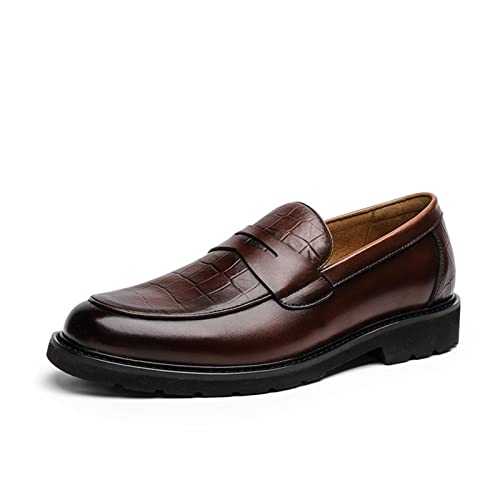 CARZE Men's Shoe Cover Feet Loafers Men's Thick-Soled Genuine Leather British Simple Casual Leather Shoes Slip On Dress Shoes Men (Color : Brown, Size : 10.5 UK)