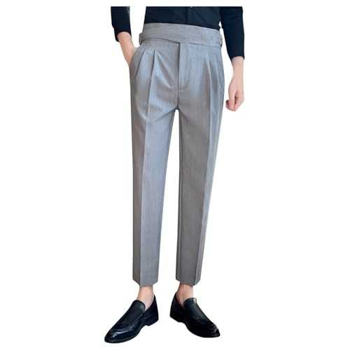 RUMAOZIA Men's Suit Trousers with Pleats and Expandable Waistband, Breathable Summer Trousers, Formal Suit Trousers, Plain Business Trousers, Quick Drying Stretch Trousers, Slim Fit Trousers