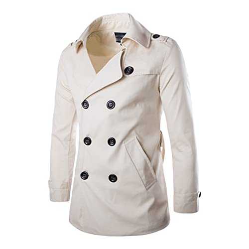 Men's Classic Wool Trench Coat Winter Double Breasted Outdoor Jacket Slim Fit Belted Peacoat Overcoat Windbreaker