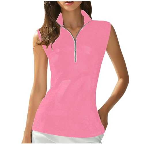 Keepink Gym Tops for Women UK Sleeveless 1/4 Zip Up T Shirts Golf Tennis Polo Shirts Breathable Quick Dry Activewear T-Shirts Sports Workout Running Tank Top Ladies Blouses S-XXL