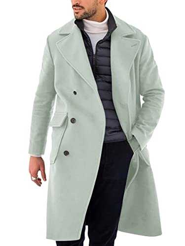 Mens Trench Coat Slim Fit Double Breasted Long Overcoat Classic Fall Winter Topcoat