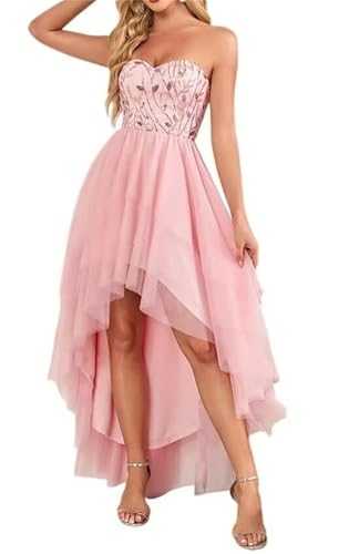 KURFACE Women's Strapless Tulle Prom Dresses for Women High Low Ball Gown A Line Cocktail Party Dress