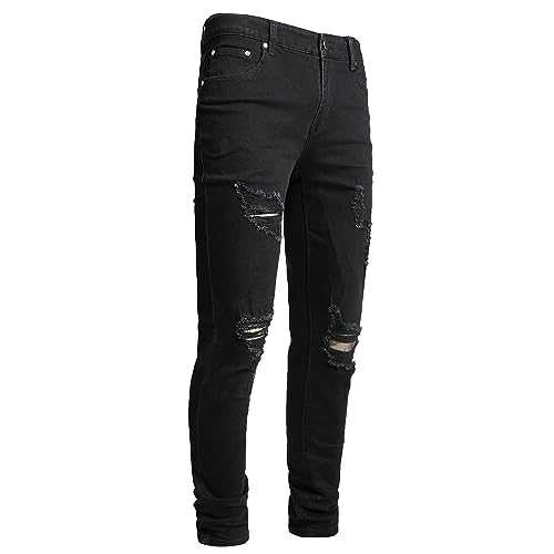 AITITIA Men's Ripped Jeans Taper Skinny Fit Stretch Denim Pants