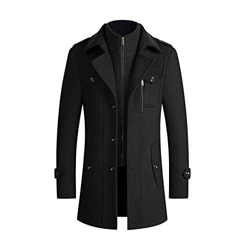 HAOLEI Mens Winter Coat Sale Clearance,Trench Coat for Men Mid Length Thick Wool Overcoat Regular Fit Double-Layer Military Peacoat Business Casual Duffle Coats Size 10-20