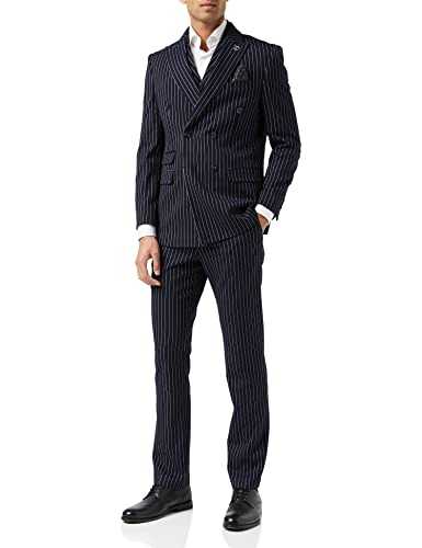 Mens Navy 3 Piece Double Breasted Chalk Stripe Suit 1920s Classic Vintage Tailored Fit