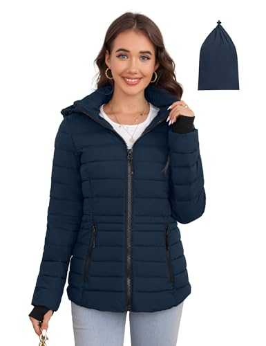SLOWTOWN Women’s Lightweight Puffer Jacket Packable Hooded Puffer Jacket Winter Puffy Jacket