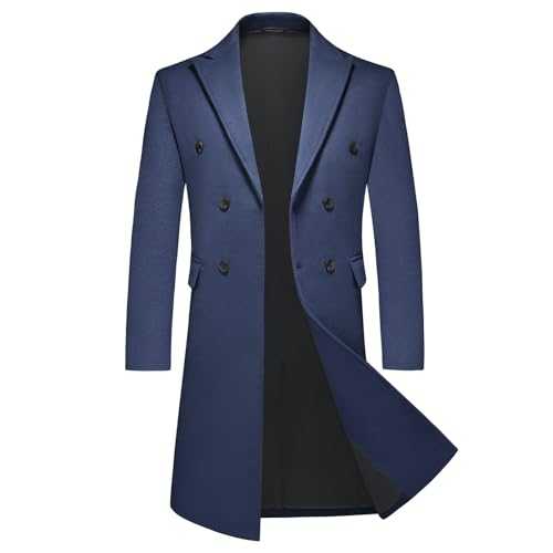 KUDMOL Mens Long Trench Coat Winter Double Breasted Wool Blend Classic Peacoat