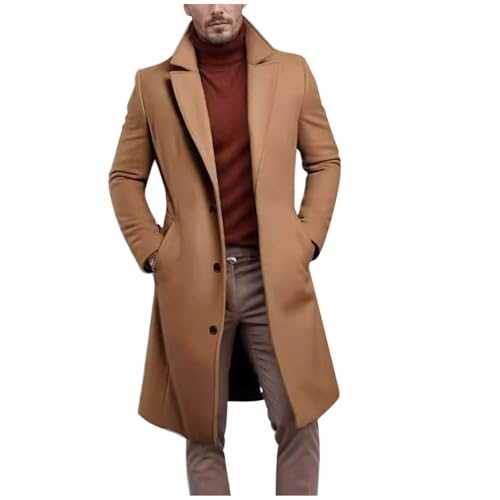 Wool Coats for Men UK Clearance,Mens Trench Coat Mid Length Parkas Coat,Solid Turndown Long Sleeve Classic Business Coat Winter Casual Slim Fit Double Breasted Overcoat Windbreaker Warm Pea Coat S-XXL