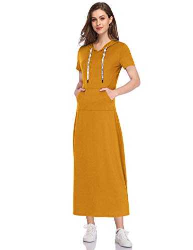 GloryStar Women Long Sleeve Pullover Hoodie Dress Stripe Pocket Slim Sweatshirt Casual Maxi Dress