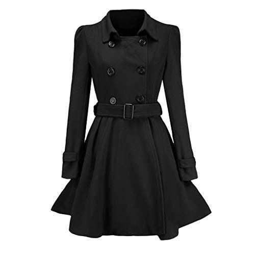 KaloryWee Women Warm Retro Coat With Belt,Ladies Double-Breasted Stand-Up Collar Jackets Vintage Autumn/Winter Outwear