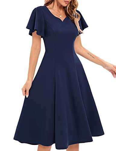 HomRain Casual Ruffle Sleeve V-Neck Dress Semi Formal Knee Length Cocktail Dress for Women