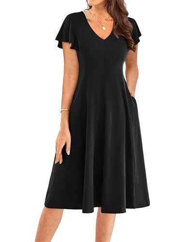 GRACE KARIN Women's V-Neck Summer Dresses for Women UK Elegant Ladies Ruffled Short Sleeves Dress with Pocket