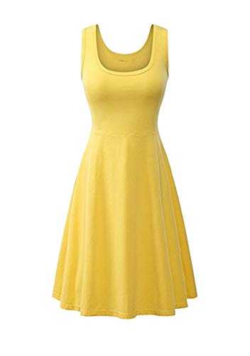 YMING Ladies Solid Swing Dress Sleeveless Dress Slim Fit Round Neck Dress XS-3XL