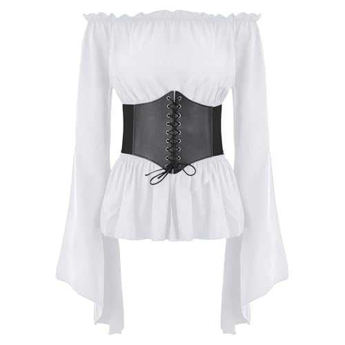 Womens Fit T Shirts Loose Tunnic Basic Tee Tops Medieval Vintage Women's Shirt Costume Cosplay Stage Dress Up Festival Performance Long Sleeve Shirt for Leggings Women