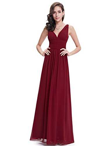 Ever-Pretty Women's Elegant Double V Sleeveless Empire Waist Long Summer Evening Dresses Burgundy 8UK