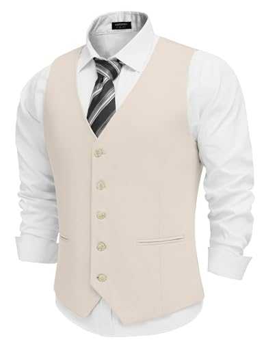 COOFANDY Men's Linen Vest Casual Business Suit Vests Slim Fit Formal Dress Waistcoat