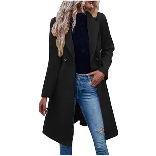 Women Trench Coat Long Coat Wool Women Jacket Winter Outwear Button Down Outerwear Overcoat Long Sleeve Women's Parka Coat Lapel V Neck with Belt Women's Cardigans Jacket Women