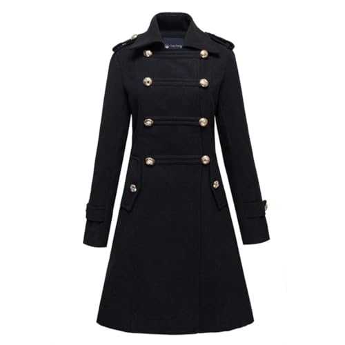 Pegsmio Fashion Military Style Stand Collar Wool Blends Women Double Breasted Overcoat Slim Long Woolen Coat Outerwear