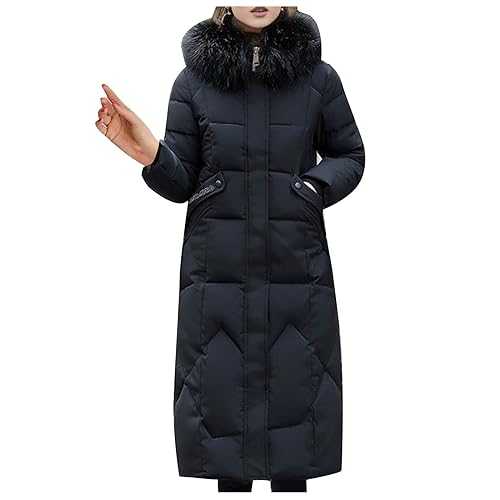 Yolimok Puffer Jackets Women Long Quilted Winter Down Coat Maxi Length Padded Jackets Warm Cotton Cover Coat Thick Waterproof Puff Outwear Outdoor Overcoat Fleece Ski Hiking Jackets with Hood Pockets