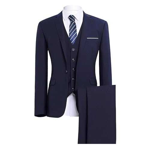 Mens Solid 3 Piece Business Blazer Suit Set Slim Fit Prom Wedding Shawl Collar Formal Suits