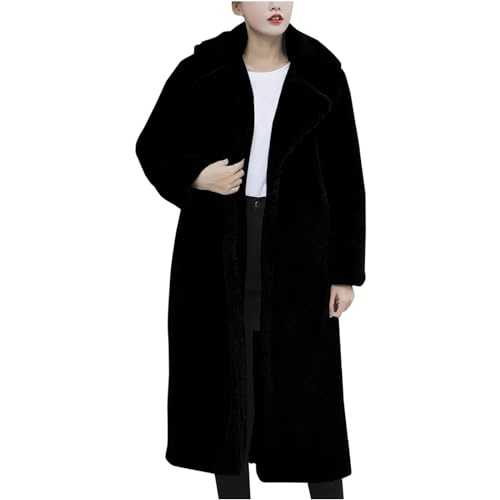 Zeiayuas Faux Fur Long Coat Women Fuzzy Fluffy Shaggy Jacket Winter Fleece Outwear Ladies Sherpa Soft Open Front Jackets Warm Teddy Bear Coats Plush Thick Maxi Overcoat Windproof Long Trench Coat