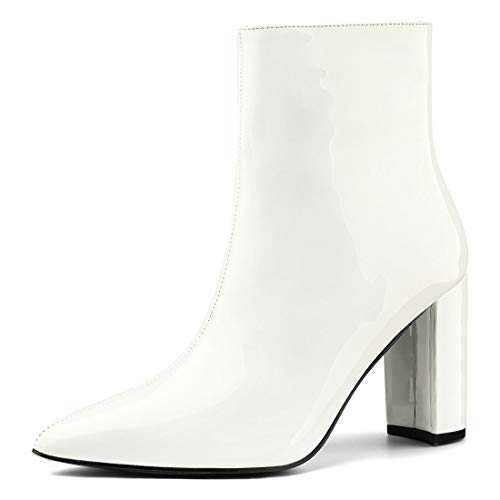 Allegra K Women's Chunky Heel Pointed Toe Zipper Ankle Boots