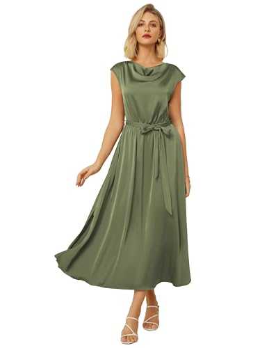 GRACE KARIN Women's Elegant Cowl Neck Belted Dresses Cap Sleeves Midi Dress for Special Ocassion