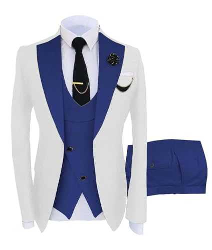 Pkrboro Men's 3-Piece Suit Daily Party Prom Jacket & Vest & Pants Tuxedos