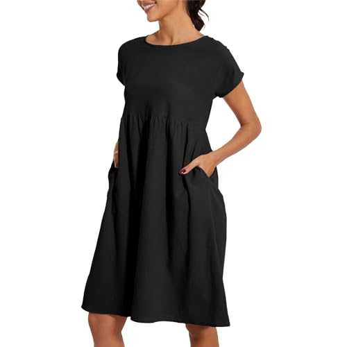 Summer Dresses for Women UK Plus Size Beach Sundress Casual Round Neck Short Sleeve Shirt Dress with Pockets