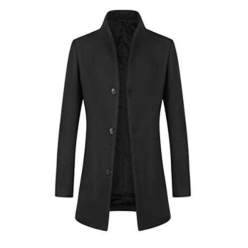 Allthemen Mens Winter Trench Wool Coat Warm Casual Elegant Jacket Overcoat Slim Fit Mid Length Coat