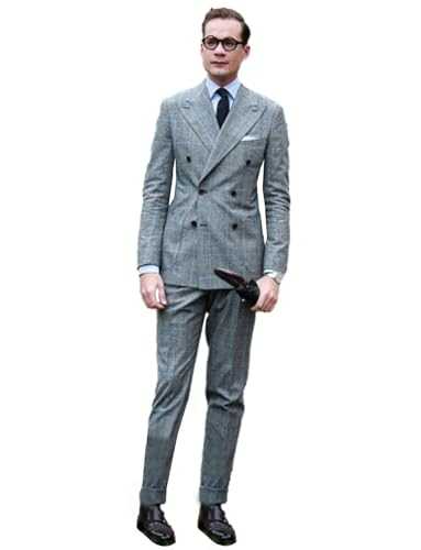 Pkrboro Men's Checked Houndstooth 2-Piece Suit Double Breasted Buttons Jacket Pants for Formal Party Office