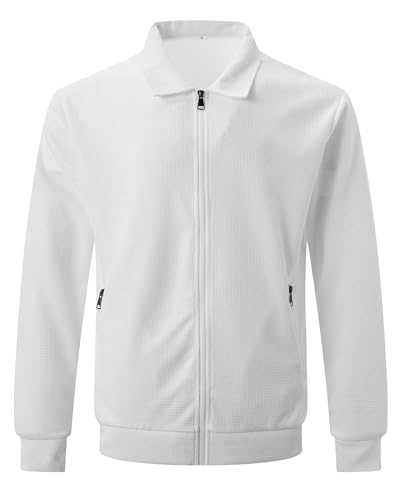 Mens Jacket Smart Casual Spring Summer lightweight Lapel Waffle Bomber Jackets Windbreaker Coat with Zip Pockets