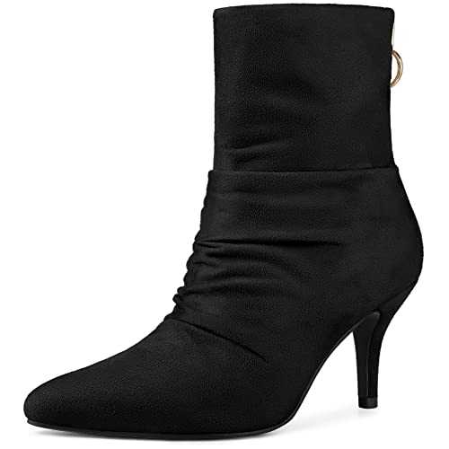 Allegra K Women's Pointy Toe Slouchy Back Zipper Stiletto Heel Ankle Boots