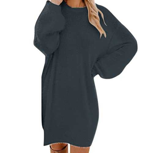 AMDOLE Sweater Dress with Slit Turtleneck Warm Long Sleeve Pocket Sweater Dress Chunky Turtleneck Sweater