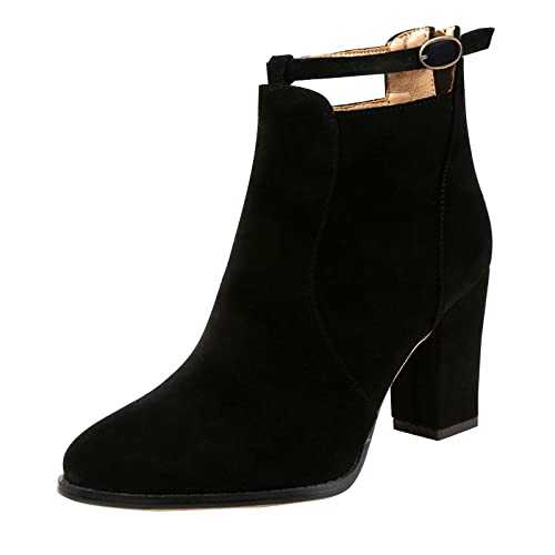 YUHAOTIN Winter Boots for Women UK Fashion with Thick Heels Shoes Heels Women's Flock and Boots High Material women's Boots Women's Boots & Booties on Ladies Ankle Boots